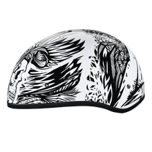 Load image into Gallery viewer, DOT Approved Daytona Motorcycle Half Face Helmet - Skull Cap Graphics for Men &amp; Women, Scooters, ATVs, UTVs &amp; Choppers - W/ Live Fast
