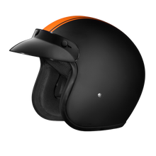 Load image into Gallery viewer, DOT Approved Daytona Cruiser Open Face Motorcycle Helmet - Men, Women &amp; Youth - With Visor &amp; Graphics - W/ Orange Pin Stripe
