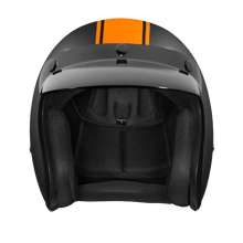 Load image into Gallery viewer, DOT Approved Daytona Cruiser Open Face Motorcycle Helmet - Men, Women &amp; Youth - With Visor &amp; Graphics - W/ Orange Pin Stripe
