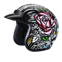 Load image into Gallery viewer, DOT Approved Daytona Cruiser Open Face Motorcycle Helmet - Men, Women &amp; Youth - With Visor &amp; Graphics - W/ Tribal
